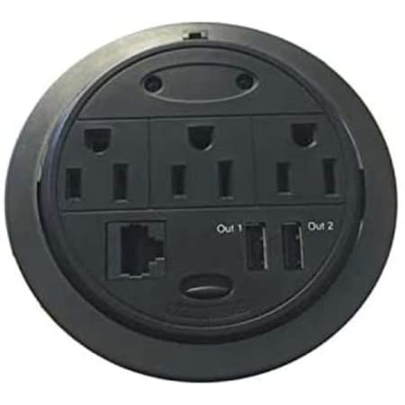 Kable Kontrol® Powertap Desk Outlet Power Grommet - 3 Power Outlets + 1 Ethernet + 2 USB Ports